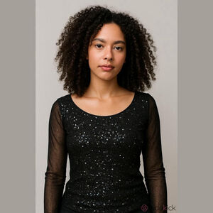 Denim & Supply Ralph Lauren Black Sequin Mesh Sleeves Back Top - Small